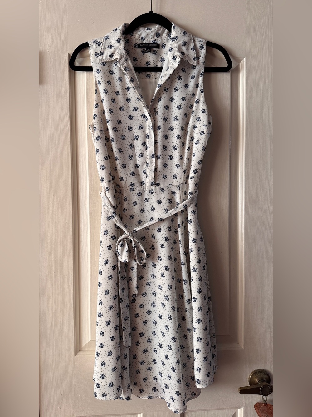 Banana Republic White Midi Dress with Navy Floral Print